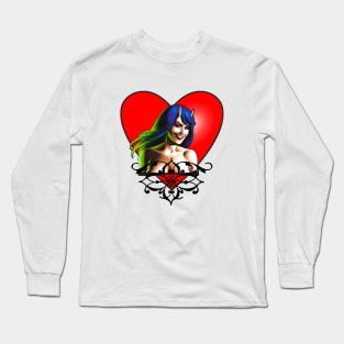 temptation girl with heart and horns Long Sleeve T-Shirt